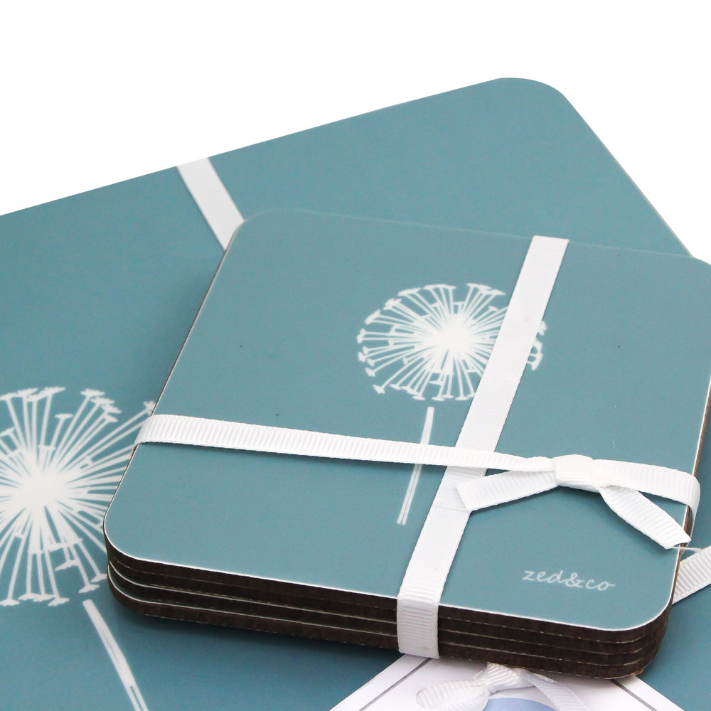Dandelion Coasters In Teal - Set of Four - Zed & Co