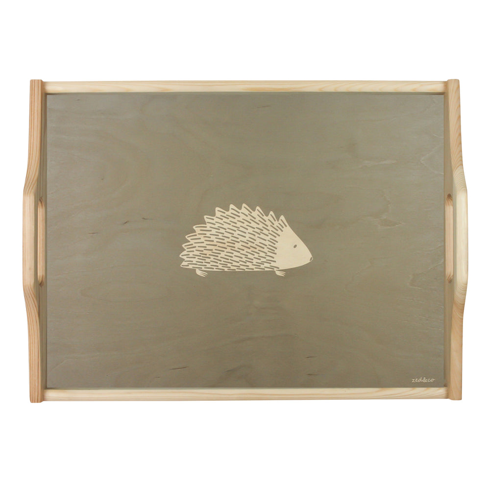 Hedgehog Wooden Tray In Grey - Zed & Co